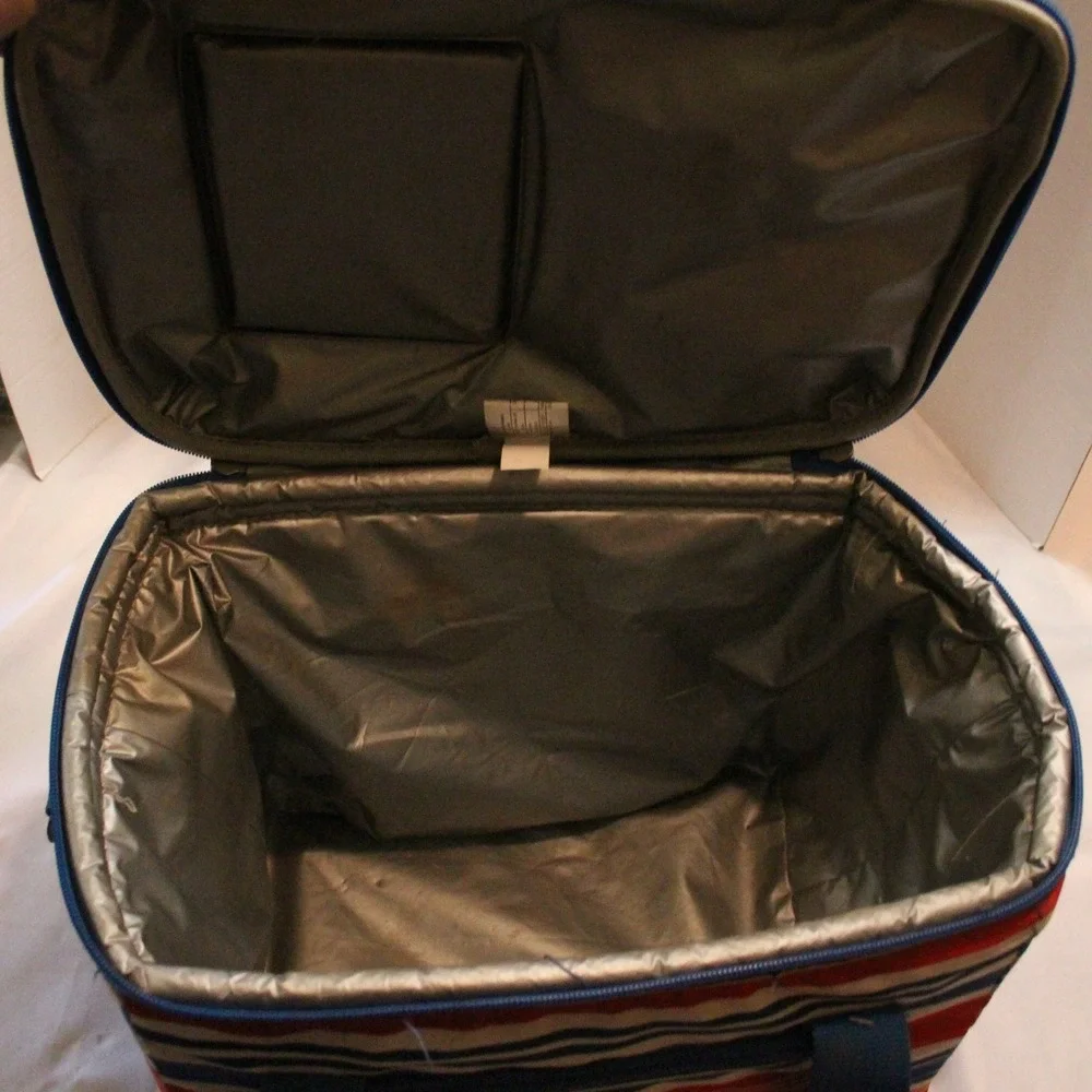 Target Blue Red Striped Insulated Lunch Cooler Bag Drink Holders Picnic Travel‎